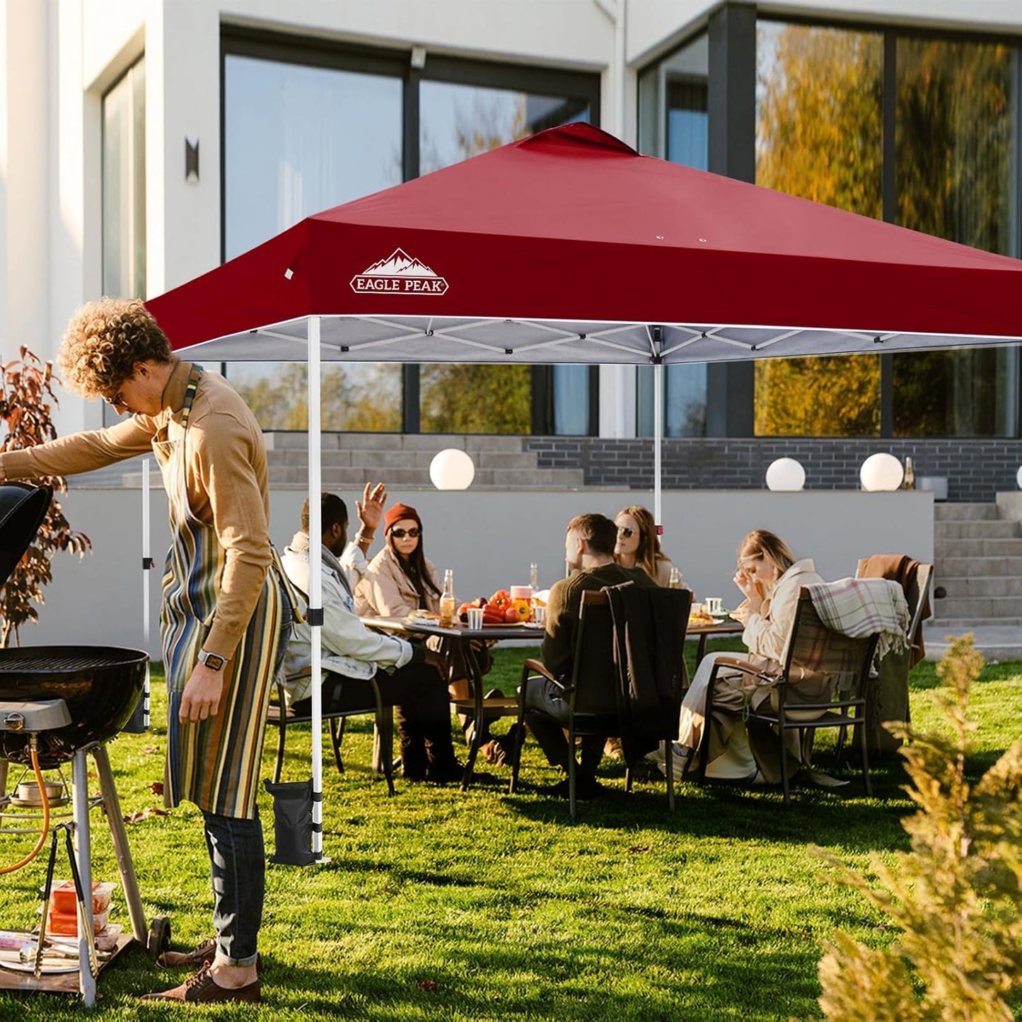 EAGLE PEAK Pop Up Canopy Tent with Wheeled Carry Bag, 8 Stakes, 4 Ropes, 4 Weight Bags, Easy Set Up Tent Canopy, 12x12 ft, 144sqft of Shade, Burgundy