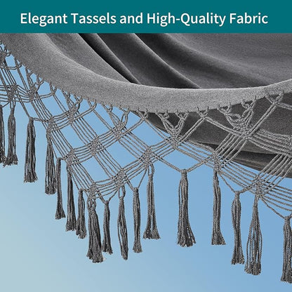 JoyView Boho Macrame Double Hammock with Hanging Ropes & Elegant Tassels 86.6x59 Portable Cotton Hammock for Patio Backyard Porch 450LBS Weight Capacity Perfect for Outdoor/Indoor - Dark Grey