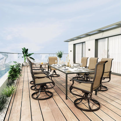 Amopatio Patio Swivel Chairs Set of 8, Outdoor Swivel Rocker Dining Chairs with All Weather Textilene High Back & Metal Frame, for Backyard Deck Lawn Garden, Brown