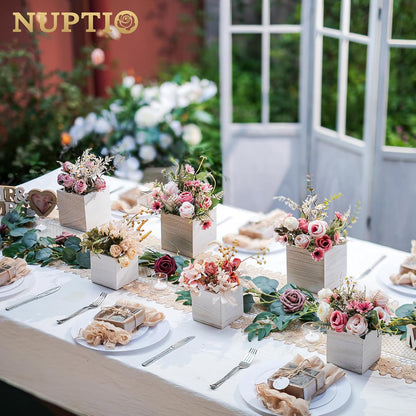 NUPTIO Wooden Box for Centerpiece Wedding: 12 Pcs Rustic Square Planter Box Farmhouse Table Fall Decor - 4×4" & 5×5" Whitewashed Small Wood Vases Flower Pots for Windowsill Home Garden