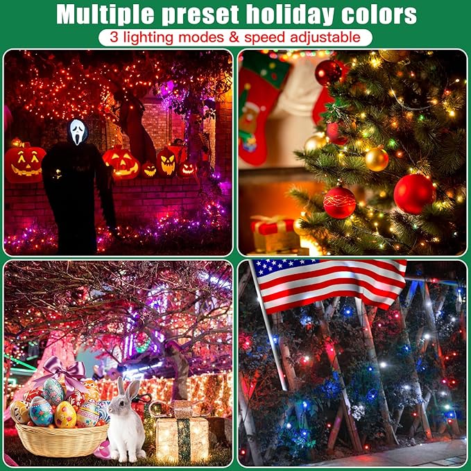 LitHome 100 LED Solar Christmas String Lights Outdoor, 33FT 34Colors Solar/USB String Lights Waterproof with Remote, 102 Modes Color Changing Christmas Light Dimmable for Xmas Tree Party Indoor Decor