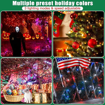 LitHome 100 LED Solar Christmas String Lights Outdoor, 33FT 34Colors Solar/USB String Lights Waterproof with Remote, 102 Modes Color Changing Christmas Light Dimmable for Xmas Tree Party Indoor Decor