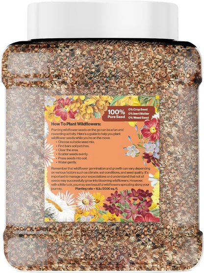GevaGrow - Western Wildflower Seeds Regional Mix - Organic, Non-GMO - 100% Pure Seed - 18 Different Wildflowers Seeds of Annual and Perennial, 1LB Tub