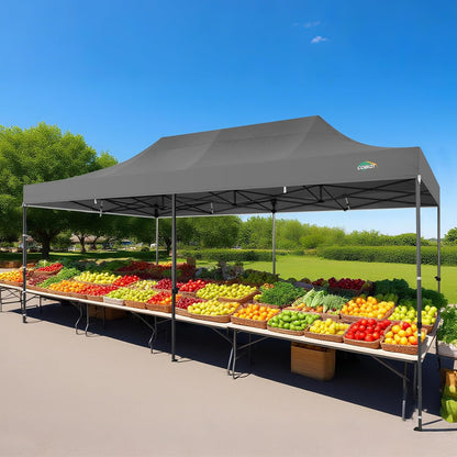 COBIZI 10x20 Pop up Canopy Tent Heavy Duty Without Sidewalls, Easy Set-up Commercial Outdoor Party Tent, 100% Waterproof Wedding Gazebo, 3 Height Adjustable with Wheeled Bag, Gray