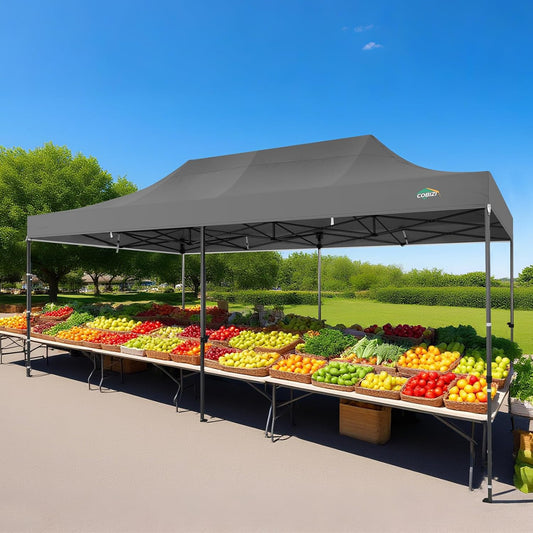 COBIZI 10x20 Pop up Canopy Tent Heavy Duty Without Sidewalls, Easy Set-up Commercial Outdoor Party Tent, 100% Waterproof Wedding Gazebo, 3 Height Adjustable with Wheeled Bag, Gray