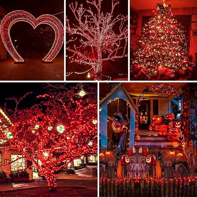 2 Pack 480 LED Solar Chrismas Lights Outdoor, 170 FT Super Long Solar String Lights for Outside with 8 Modes & Memory Function, Waterproof Twinkle Light for Xmas Tree Yard Party Decorations (Red)