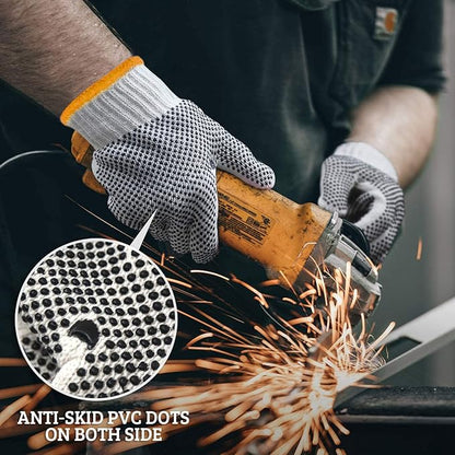 Evridwear Cotton Polyester String Knit Shell Safety Protection Work Gloves for Painter Mechanic Industrial Warehouse Gardening Construction Men & Women 12 Pairs, With Two Side dots, S Size