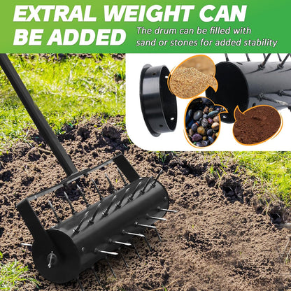 Rolling Lawn Aerator with 42 Spikes, No Assembly Required, Heavy-Duty Manual Lawn Tool for Soil Loosening and Grass Root Growth, Garden Yard Aeration Tool