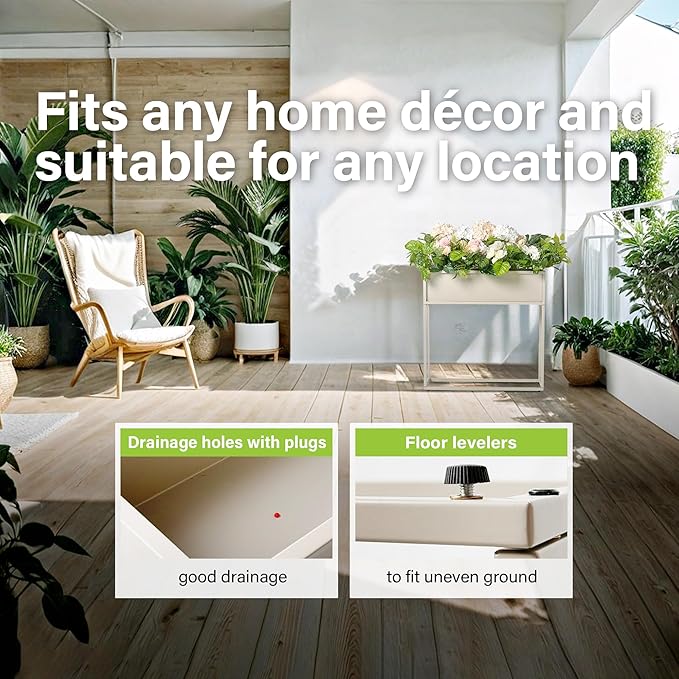 Cocoyard Elevated Planter Box - 28 Inch Durable Raised Garen Bed for Herbs and Flowers - Tall Rectangle Planter for Outdoor Plants & Backyard Gardening (Black, 28" H)