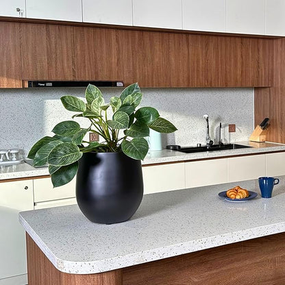 21" H x 19" D Corso Fiberstone Round Planter with Drainage Hole, Smooth Finishes, Weather Resistant for Indoor and Outdoor Use, Included 2 Extra Coco Mats (Black, 15" Pot Opening)