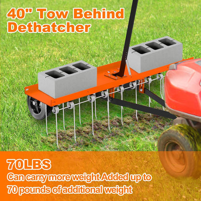 40inch Tow Behind Dethatcher with 20 Spring Steel Tines, Lawn Tractor Rakes with Lift Handle, Tow Behind Rake to Remove Thatch, Riding Lawn Mower Attachments for Outdoor Yard Tools Lawn Care