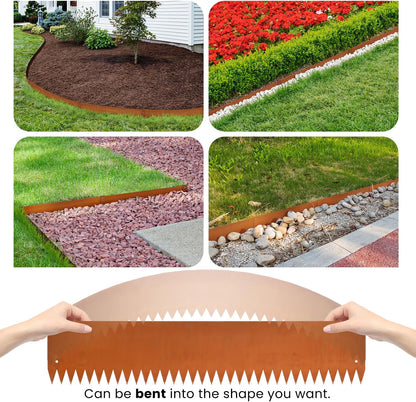 Corten Steel Landscape Edging Steel Landscaping Edging Metal Garden Edging Lawn Edge Border Rust Patina 40 Inch Strips 8 Inch Depth Hammer-in for Outdoor Yard Lawn Flower Plant 6 pcs
