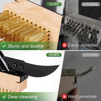 Walensee 3-in-1 Crack Weeder & Moss Remover Brush with 66.5-Inch Adjustable Handle, Weed Puller with 2 Replaceable Brush Heads and Scraper for Deck, Patio, Walkway, Driveway Crevice Cleaning Tool