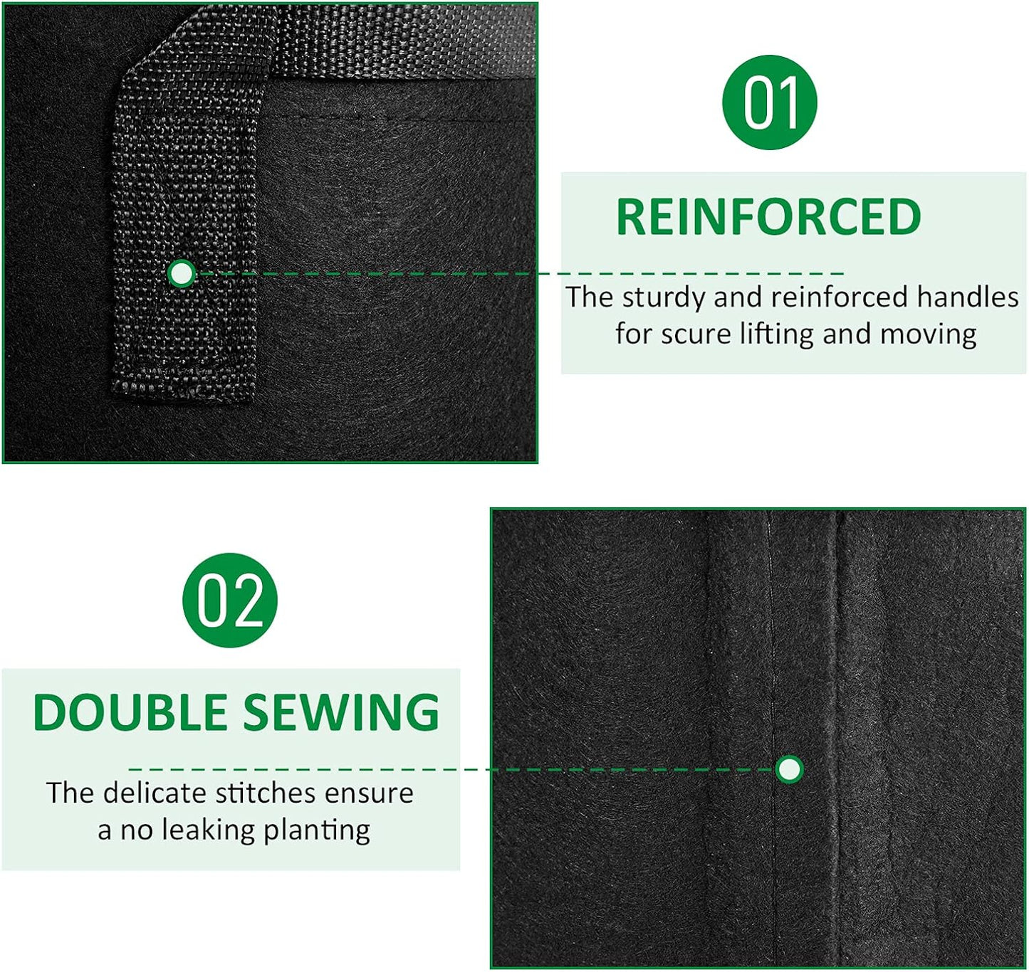 12-Pack 1 Gallon Thickened Non-Woven Grow Bags, Aeration Fabric Pots with Handles