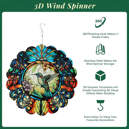 Hummingbird Outdoor Wind Spinners Decorations, Birthday Gifts for Women Mom Wife Grandma, 12 inch 3D Wind Sculptures for Indoor/Outdoor Decor, Yard Art, Garden Decorations