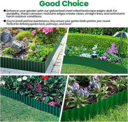 Corrugated Metal Garden Edging, Sturdy Tall Landscape Edging Borders, Perfect DIY for Flower Beds, Lawn and Pathway, Tree Surrounds, Paver Edges (Green, 8"×20FT)