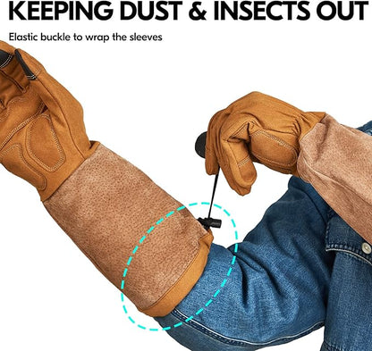 Vgo... Safety Work Gloves Men, Extended Pig Split Leather Cuff,Synthetic Leather, Rose Pruning Thorn Proof,Gardening (1 Pair,Size XL, Brown,SL6592M)