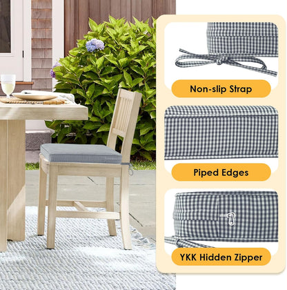 Outdoor Square Corner Seat Cushion, 19"x19"x3", Set of 4, Non Slip Seat Cushion Pads with Removable Cover for Patio Furniture, Garden Yard Lawn, Black White Mini Check