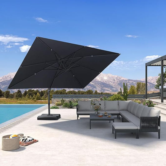 PURPLE LEAF 10' × 13' Patio Cantilever Umbrella Outdoor Rectangle Adjustable Offset Umbrellas with 360-degree Rotation and 8 Heavy Duty Metal Ribs for Garden Deck Pool Gray