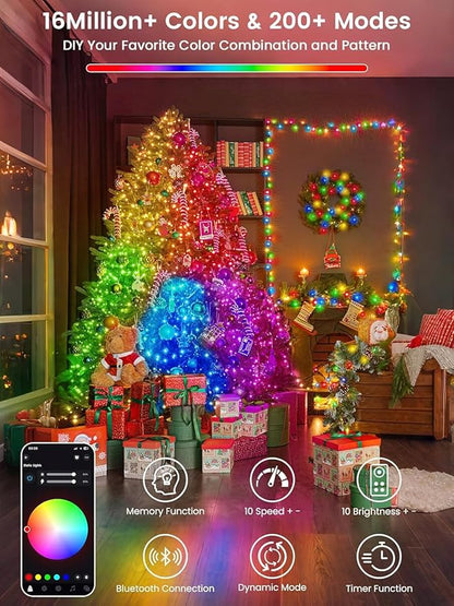 240LED Smart Color Changing Christmas Lights App Controlled, 95FT Waterproof RGB Twinkle String Light Music Sync Multiple Modes, Christmas Lights with Remote & Timer Indoor Outdoor Xmas Decorations