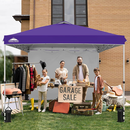 EAGLE PEAK Pop Up Canopy Tent with 1 Sidewall, Easy Setup Event Tent, Outdoor Sun Shade, Wheeled Carry Bag, Stakes and Guy Ropes, Instant Canopy 10x10, Purple