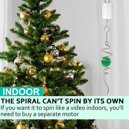 Wind Spinner Tail with Green Glass Orb,Gazing Ball Spiral Tail,Wind Spinners Stabilizer,Visual Illusion in Spinning Hanging Rotating Art Decor,Indoor Outdoor Garden Decoration-13in