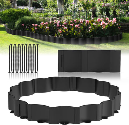 Mars Villa Landscape Edging 20FT, Interlocking Landscape Edging 5.9in No Dig Garden Edging Border for Landscaping, Flexible Flower Bed Lawn Edging for Outdoor Pathway, with Stakes,(Black,16PCS)