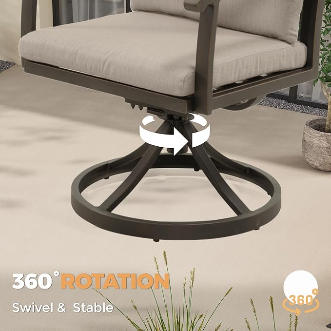 HAPPATIO Aluminum 9 Piece Patio Dining Sets, Outdoor Dining Set for 8, Patio Furniture Sets, 2 Swivel Dining Chairs, 6 Dining Chairs, Aluminum Furniture Set for Patio, Yard (Black)