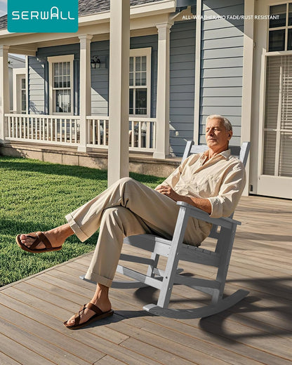 SERWALL Oversized Outdoor Rocking Chair Set of 4, HDPE Rocker for Adults, Patio Rocking Chairs for Porch, Sliver Gray