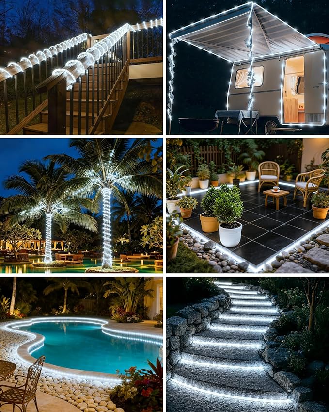 btfarm 2 Pack Solar Rope Lights Outdoor, 120LED 46FT Solar String Lights Outside Waterproof, 8 Lighting Modes Tree Tube Fairy Light Solar Powered for Garden Christmas Yard Party Decoration, Cool White