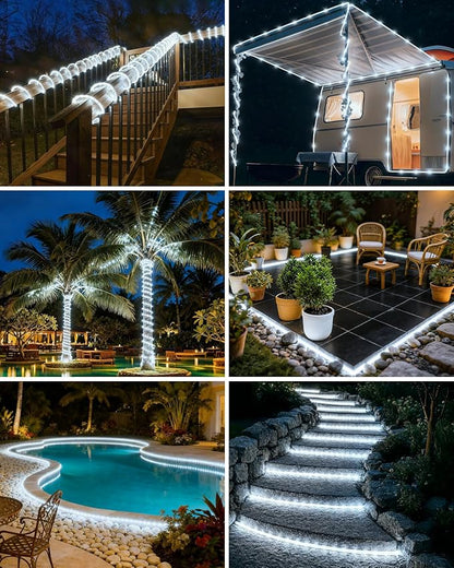 btfarm 2 Pack Solar Rope Lights Outdoor, 120LED 46FT Solar String Lights Outside Waterproof, 8 Lighting Modes Tree Tube Fairy Light Solar Powered for Garden Christmas Yard Party Decoration, Cool White