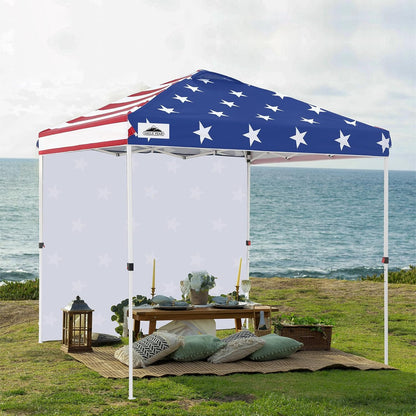 EAGLE PEAK Pop Up Canopy Tent with 1 Sidewall, Easy Setup Event Tent, Outdoor Sun Shade, Wheeled Carry Bag, Stakes and Guy Ropes, Instant Canopy 8x8, American Flag