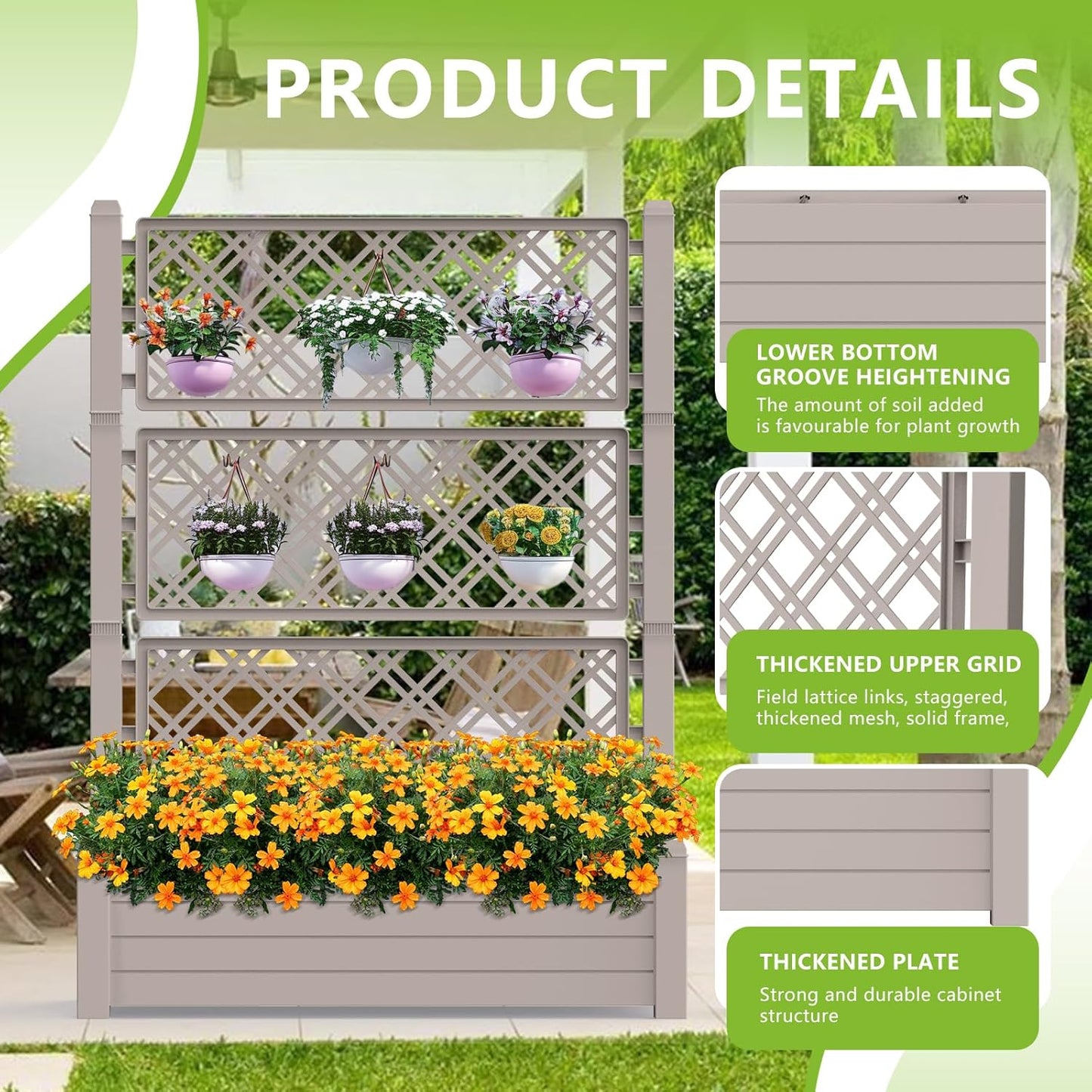 Elevated Raised Garden Bed,Outdoor Large Resin Patio Planter Box Stand Divisible with Drain Plug,Water Monitor for Plants Vegetables Flowers Fruits(Grey)