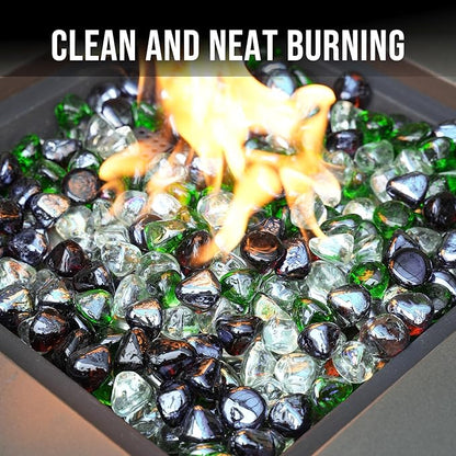 Skyflame 10-Pound Blended Fire Glass Diamonds for Fire Pit Fireplace Landscaping, 1/2 Inch Emerald Green, Crystal Ice, Amber Luster
