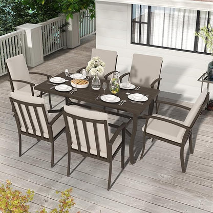 HAPPATIO 7 Piece Patio Dining Set, Aluminum Outdoor Dining Set for 6, Aluminum Dining Table and Chairs Set, Patio Furniture with Table, Chairs and Washable Cushions (Black)