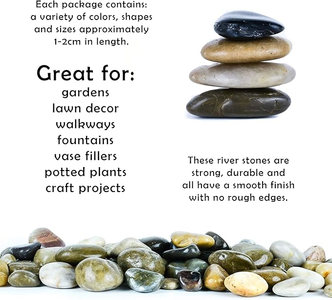 5 lbs Approx. 130 River Rocks Stones for Plants Pebbles for Indoor Plants | Aquarium Fish Tank Rocks | Polished Decorative Rocks for Vases (0.8-1.6 Inches)