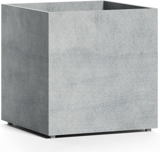Reglito Cube Planter – Fiberglass Indoor/Outdoor and Weather-Resistant Large Planter (Concrete Stone, 19.7" L x 19.7" W x 20.3" H)