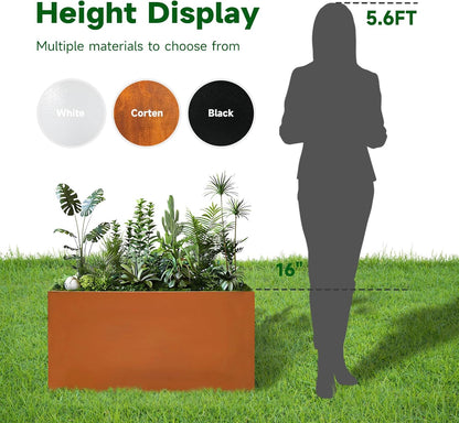 Corten Steel Corner Metal Planter Box Garden Steel Planter Pot for Patio Modern Farmhouse Rustic Design (L36 x W12 x D16, Rusted)