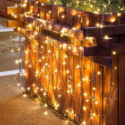 Fairy Lights Outdoor String Lights 33ft 100 LED with Memory Modes Controller, Extendable Christmas Lights Decorations for Wedding, Christmas, Party, Patio, Indoor Outdoor (Black Wire- Warm White)