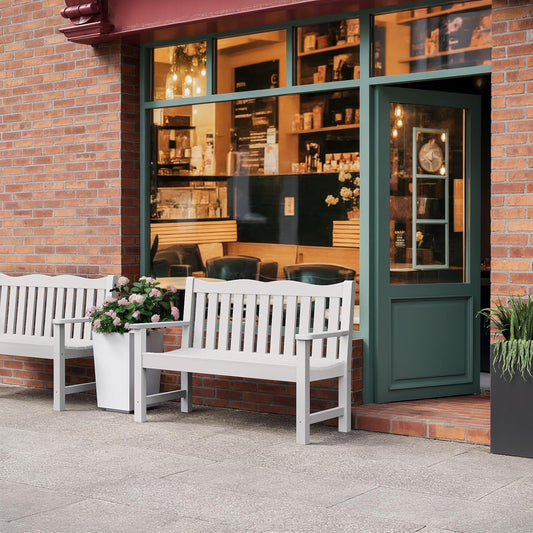 Stoog 3 Pieces All-Weather Patio Furniture Set, Include 2 Outdoor Chairs and 1 Outdoor Bench, White