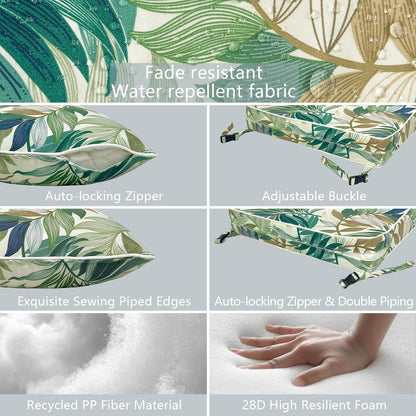 LVTXIII Outdoor Deep Seat Cushion Patio Seat and Back Cushion Set Seasonal Chair Cushion for Dining Arm Chairs, Wicker Chairs and Garden Furniture Decoration, 24"x24"x4", Lush Leaf Green