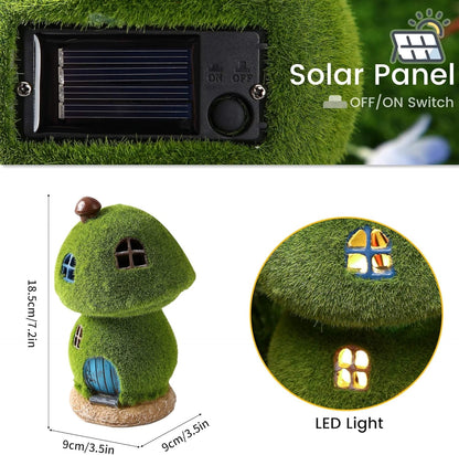 Mushroom Fairy House Decor - Figurine Lights Outdoor Solar Fairy Garden House for Patio Lawn Yard Ornaments, Housewarming Gift 7.4 inch