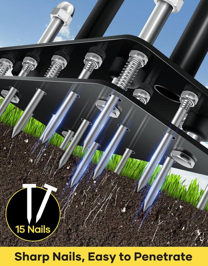 Lawn Aerator Tool, Manual Metal Spike Aerator Lawn Tool with Spring Base, Automatic Leaf and Dirt Cleaning, Grass Aerator for Lawn Care, Soil Loosening, Yard Aerating, Garden Tool