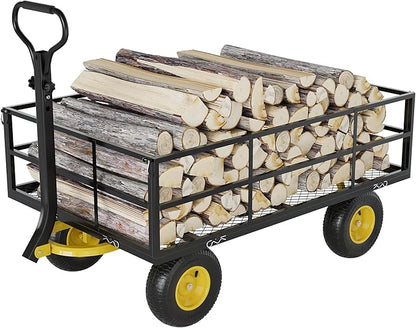 1400LB Capacity Garden Cart, 3-in-1 Heavy Duty Utility Wagon with 13" All-Terrain Tires, Removable Mesh Sides & 180° Swivel Handle - Outdoor Yard Cart for Gardening, Farming, Patio Use