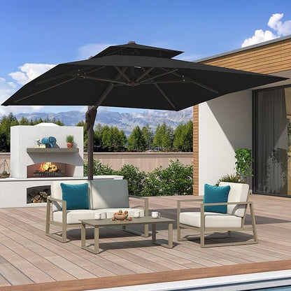 10x10 FT Cantilever Patio Umbrella Double Top Outdoor Square Large Heavy Duty Aluminum Offset Umbrellas with 7 Level Tilt 360-degree Rotation for Pool Garden Deck, Black