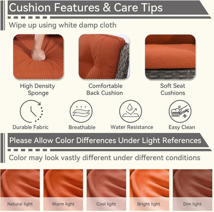 7 Pieces Outdoor Patio Conversation Set, Wicker Furniture Set Includes 3-Seat Sofa, Patio Rattan Dining Chair Set of 4, 2 Ottomans, for Porch, Yard, Mixed Brown Rattan, Orange