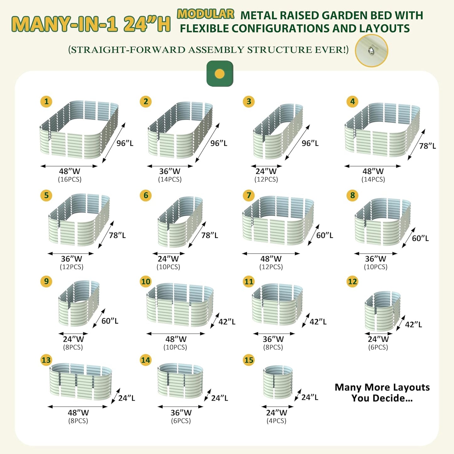 MUPATER 24''H Raised Garden Bed, Galvanized Raised Garden Bed with 3 Aluminum Support Rods, 8x4FT Modular Raised Planter Box Outdoor for Vegetables, Mutli in 1 Metal Garden Bed, Beige