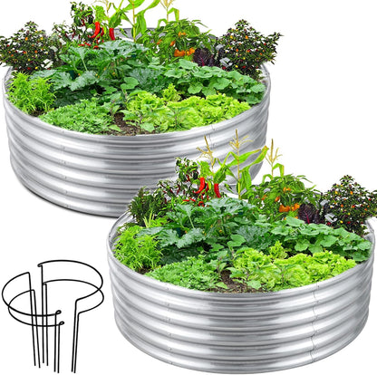 FORTUNO 2 Pack 3 Ft Round Galvanized Raised Garden Bed Box 36 Inches Metal Outdoor Flower Bed Steel Patio Ground Planter for Planting Vegetables and Herb, Silver