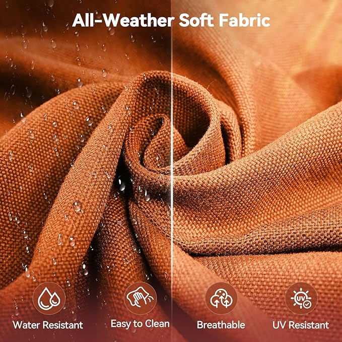 Luxury 6" Outdoor Cushions for Patio Furniture, 24x24x6" Thick Seat Cushion Set of 2, Fade Resistant Couch Chair Replacement Cushions High Density Deep Wicker Chair Cushion w/ Removable Cover, Orange