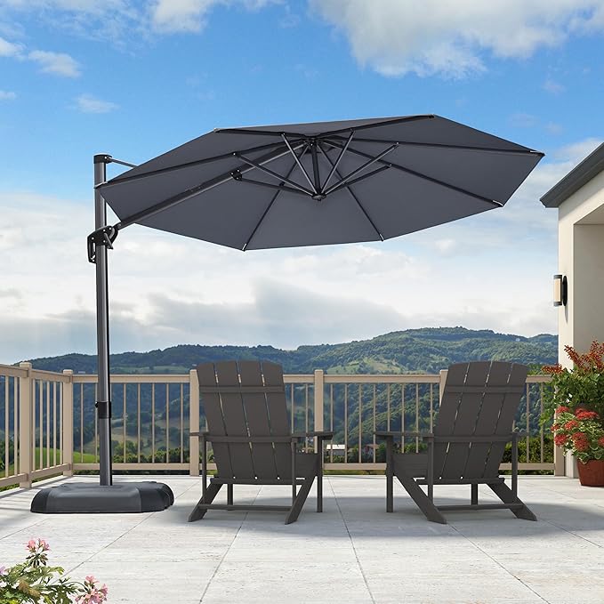 PURPLE LEAF 10 Feet Patio Umbrella Outdoor Cantilever Round Umbrella Aluminum Offset Umbrella with 360-degree Rotation for Garden Deck Pool Patio Light Grey